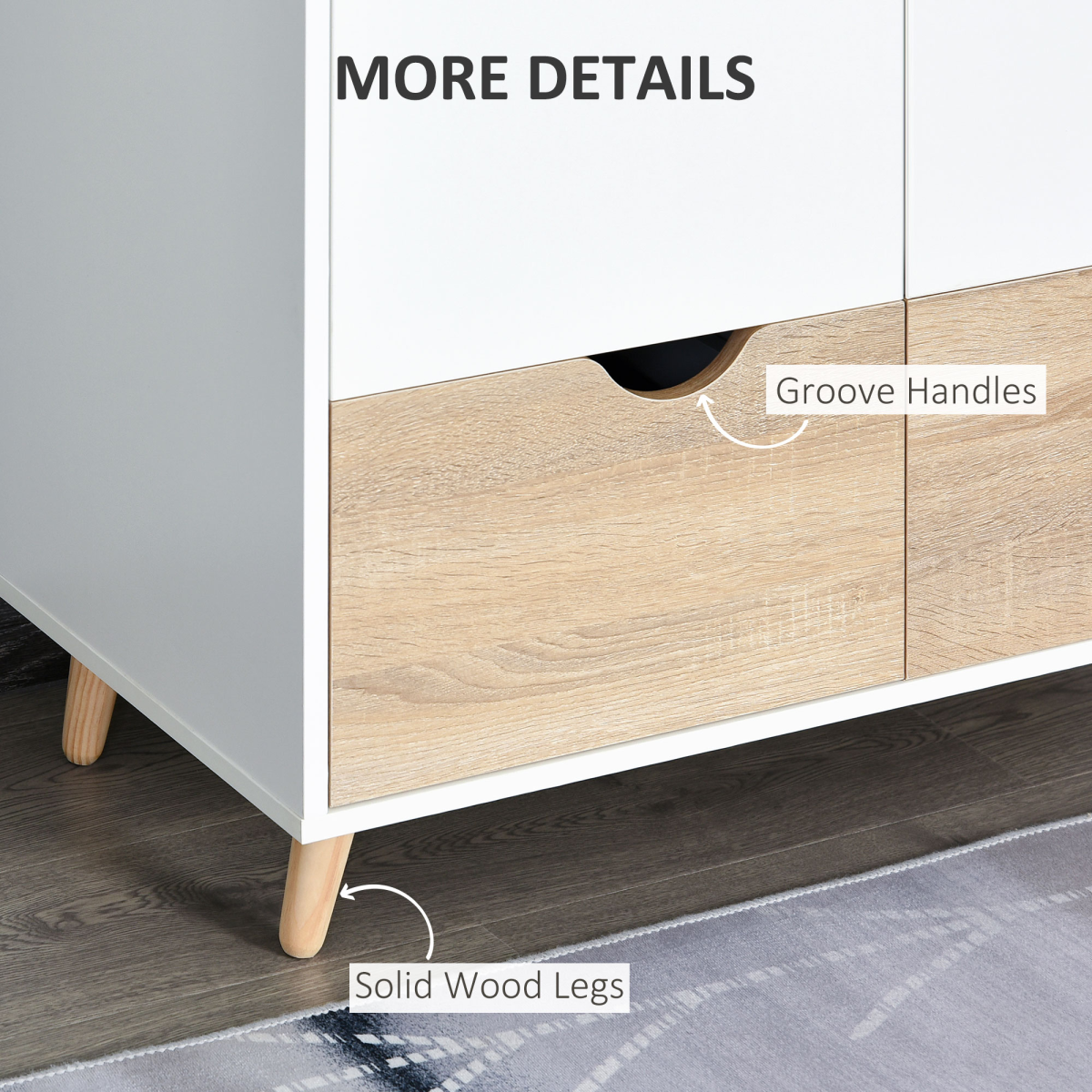 HOMCOM Particle Board Wardrobe with 2 Drawers, Metal Clothes Rod and Shelf