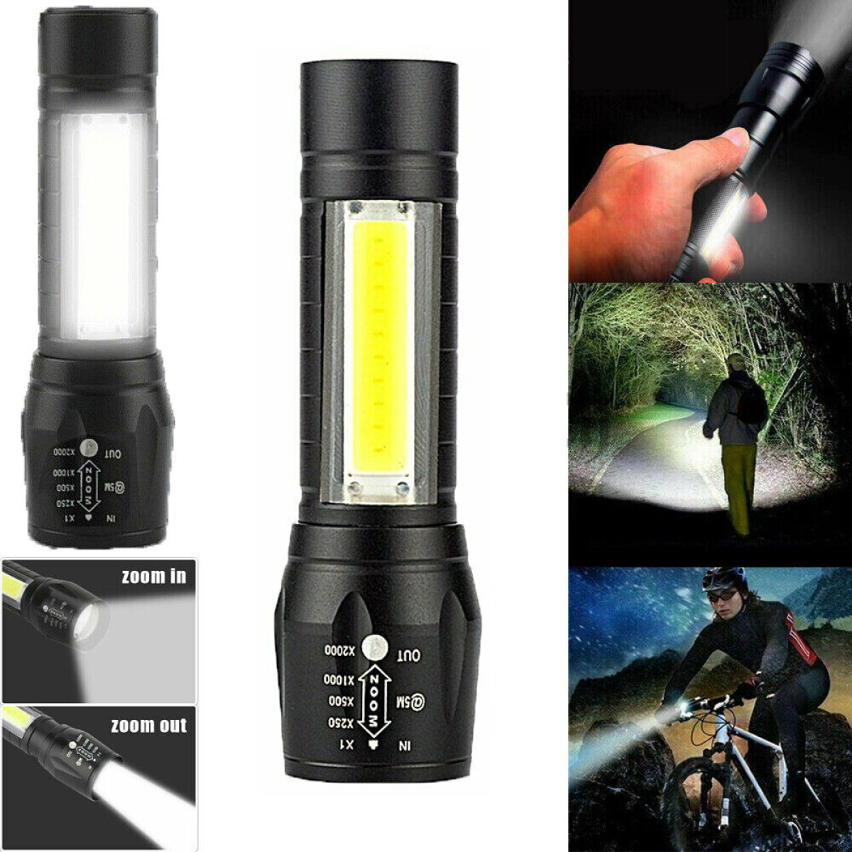 4 Pack Mini Zoomable LED Flashlight USB RechargeableCamping Hiking Flashlight Work light