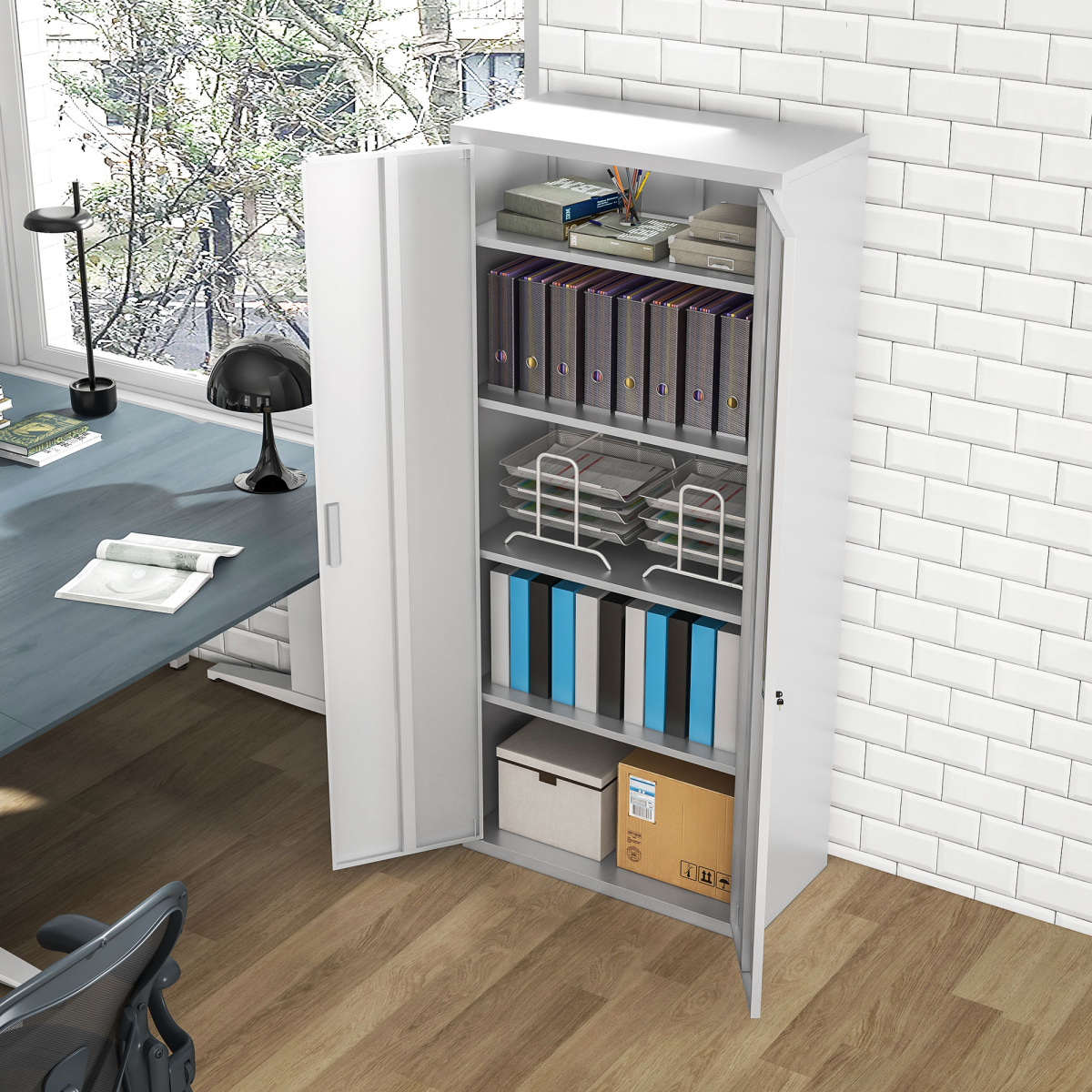 HOMCOM Lockable Steel Storage Cabinet with 5 Adjustable Shelves, White