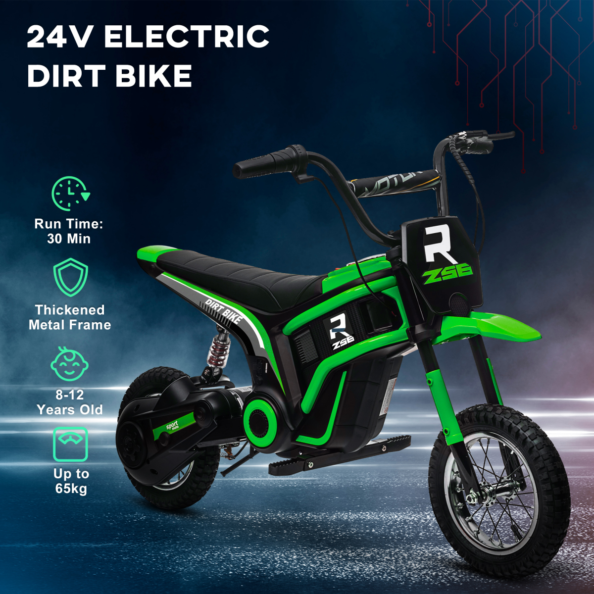 HOMCOM 24V Kids Electric Motorbike with Twist Throttle, Music & Horn - Green