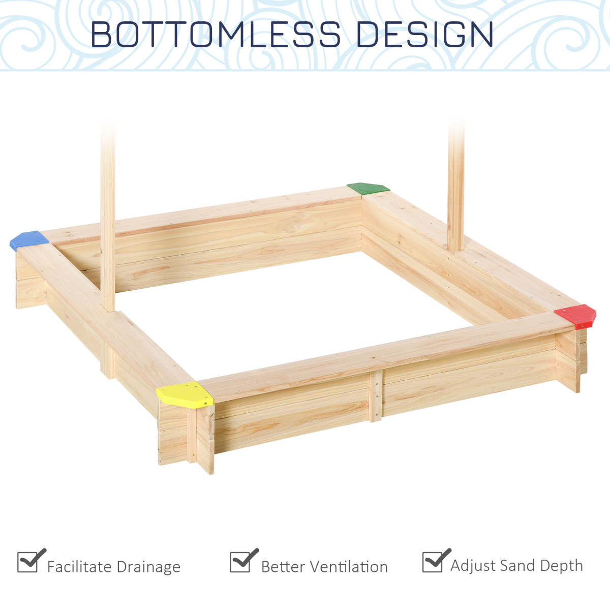 Outsunny Wooden Kids Sandbox Playset with Adjustable Canopy
