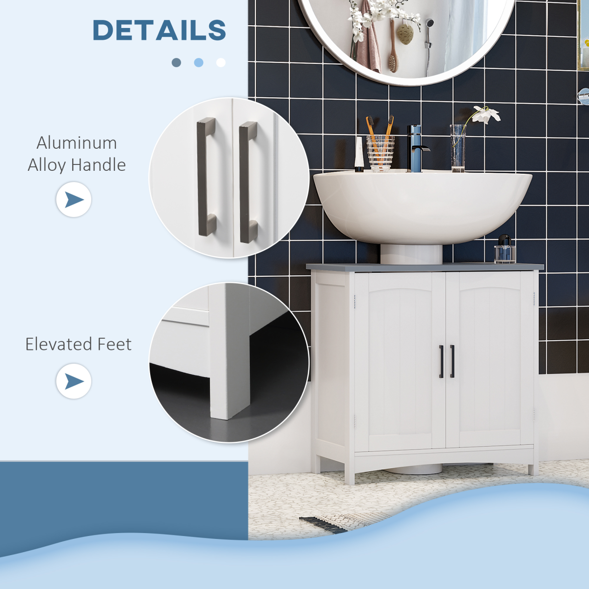 Kleankin Pedestal Under Sink Bathroom Cabinet, White, Storage Vanity Unit with Adjustable Shelf
