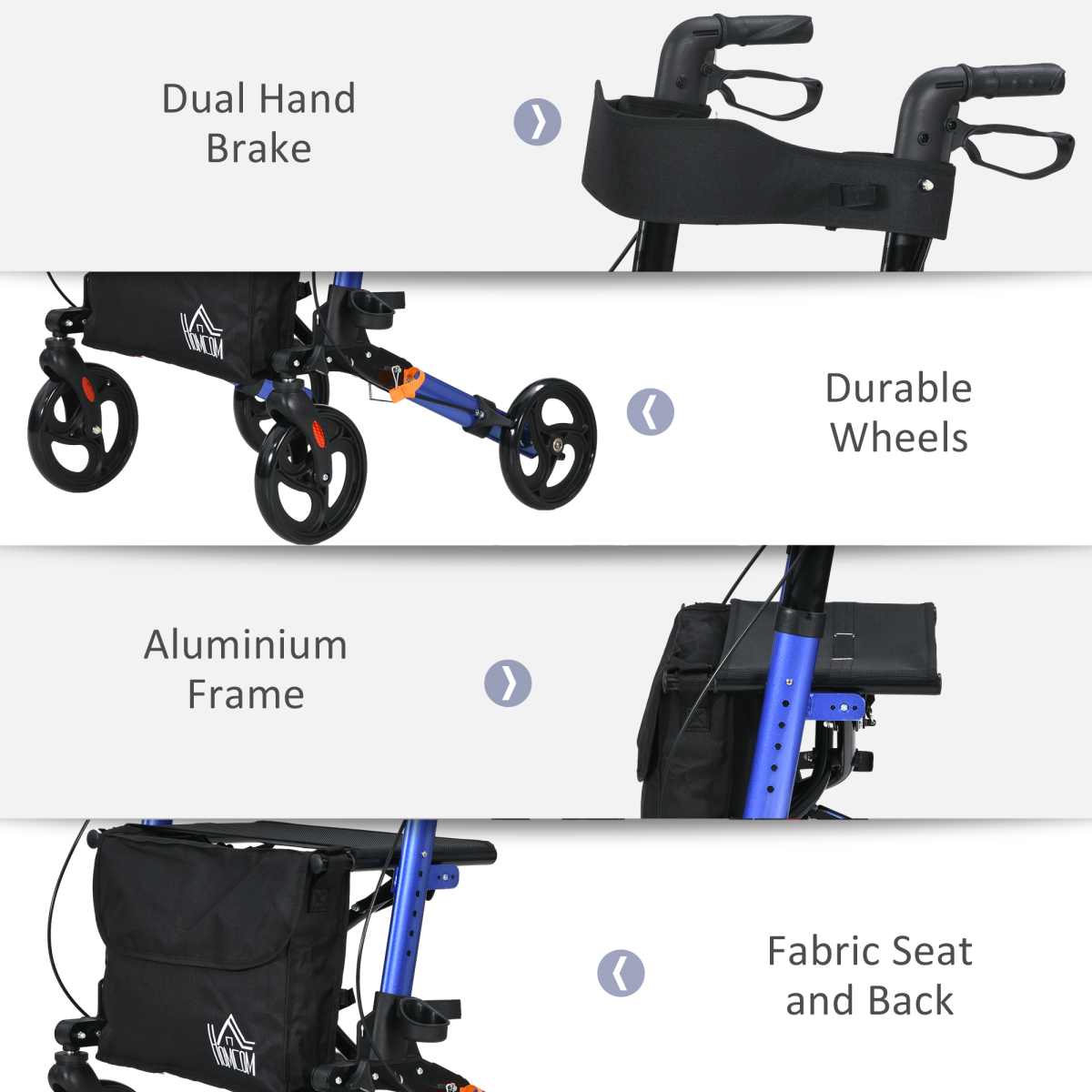 HOMCOM 4-Wheel Rollator Walker with Seat, Adjustable Height, Blue