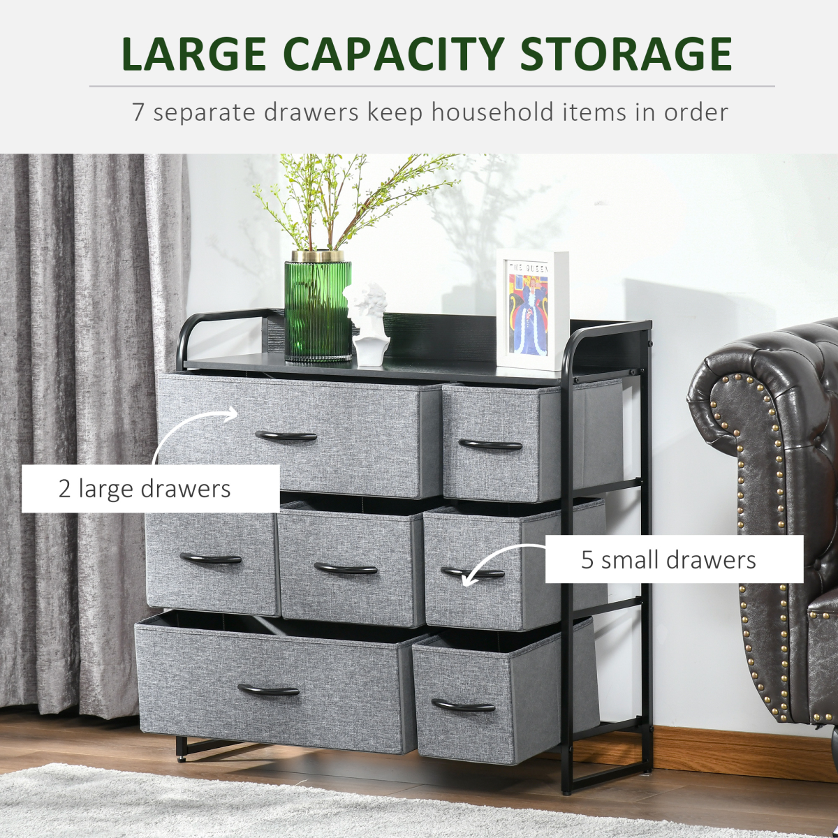 HOMCOM 3-Tier Fabric Dresser with 7 Foldable Drawers, Grey