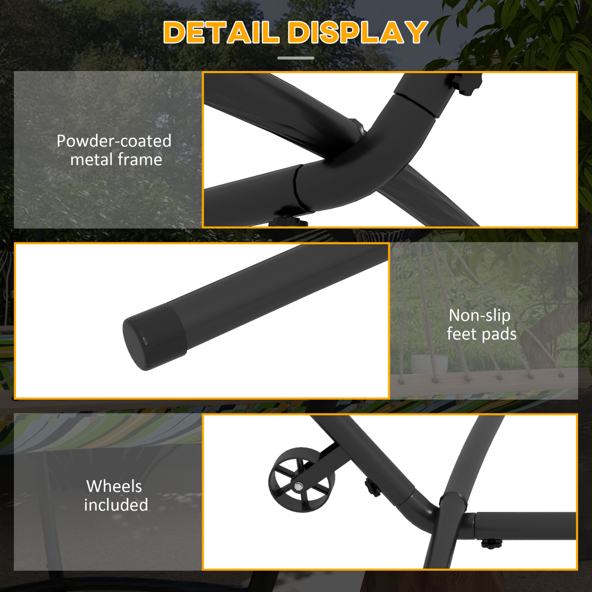 Outsunny Adjustable Hammock Stand with Wheels and Carry Bag, Black