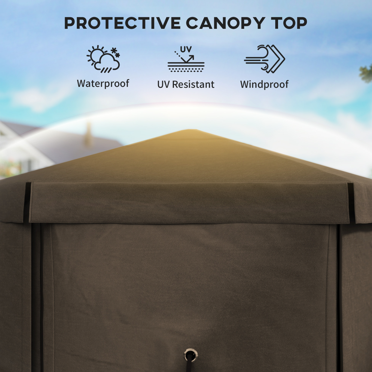 Outsunny 3 x 3m Hexagon Pop-Up Gazebo with Netting, Brown