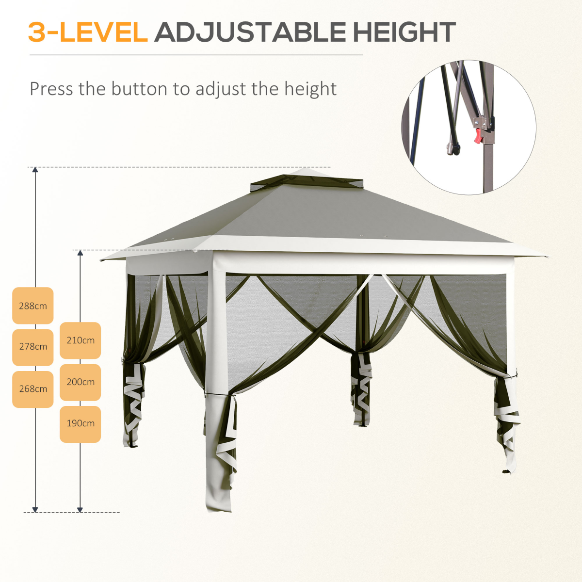 Outsunny Pop Up Gazebo Height Adjustable Canopy Tent with Mesh Curtains and Carry Bag, Dark Grey