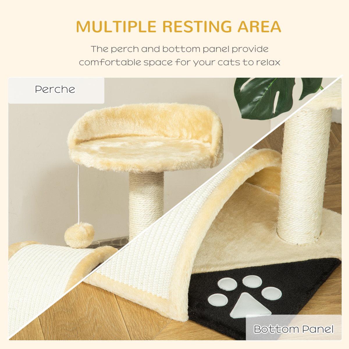Pawhut Cat Tree with Sisal Scratching Posts, Plush Cover, Ball Toy and Lightweight Design