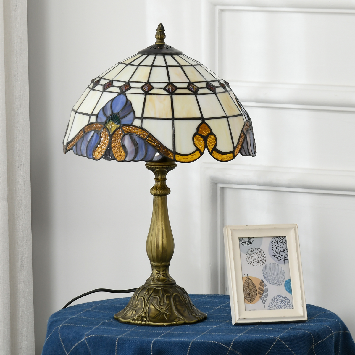HOMCOM Stained Glass Table Lamp, Multi-Coloured, E27 Bulb Not Included