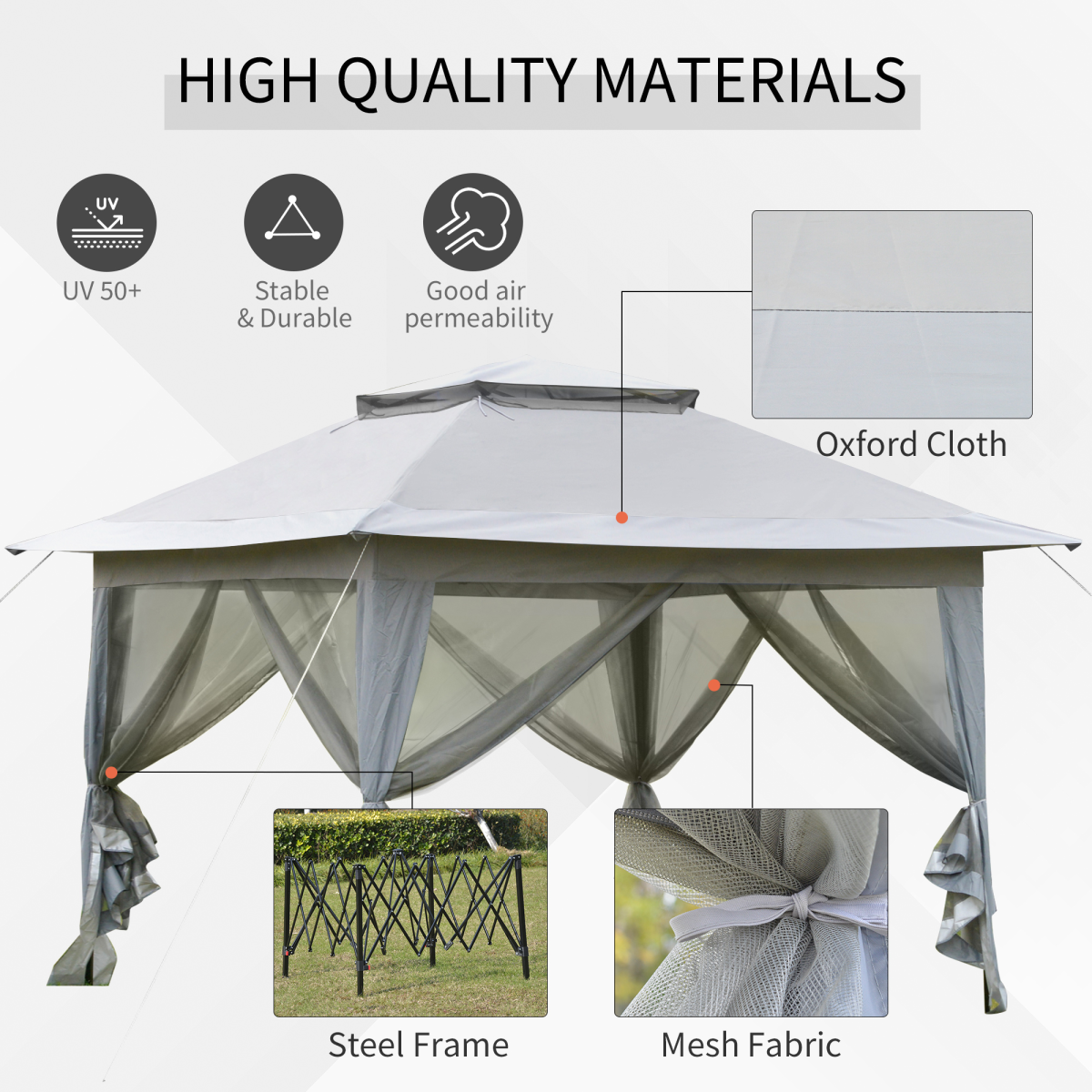 Outsunny 3.6 x 3m Foldable Pop-Up Party Canopy with Steel Frame, Adjustable Legs, Mesh Side Walls, Roller Bag
