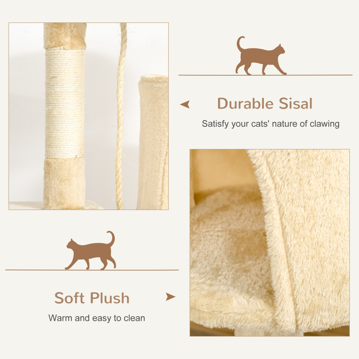 4-Tier Cat Tree Activity Centre with Scratching Posts, Toys, Condo Hideaway, 114cm
