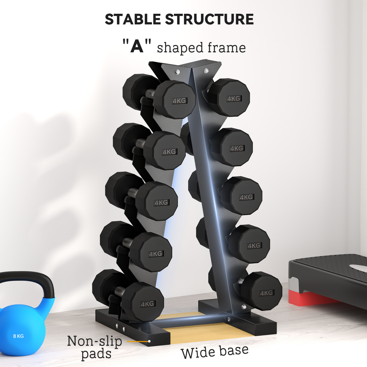 SPORTNOW 5-Pair Dumbbell Rack, Steel Weight Tree for Home Gym
