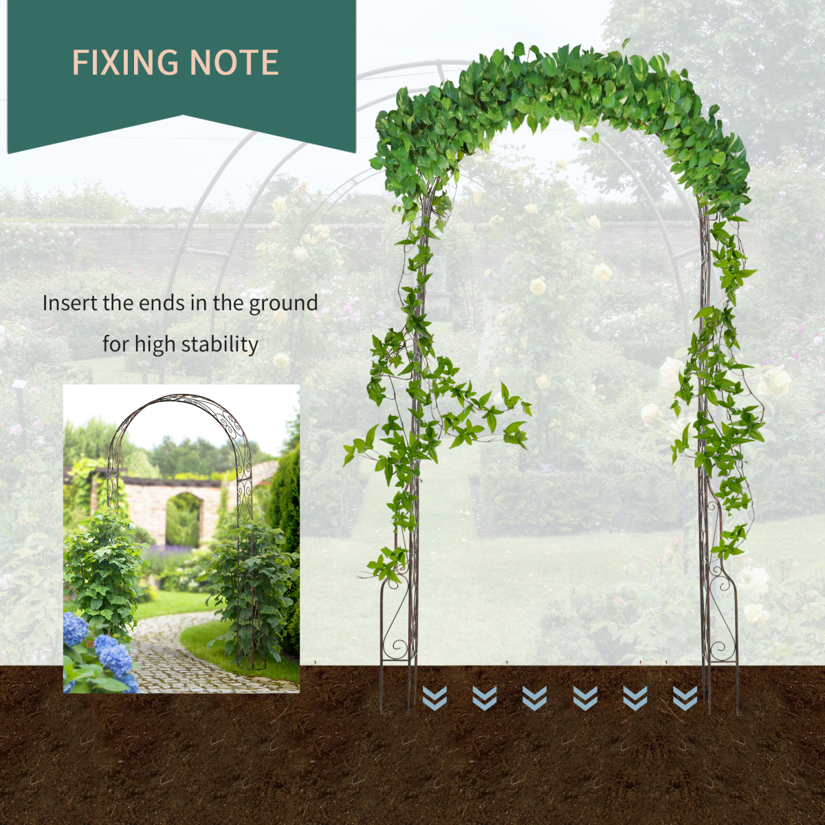 Outsunny 226 cm Metal Garden Arch with Scroll Design and Plant Support, Black Epoxy