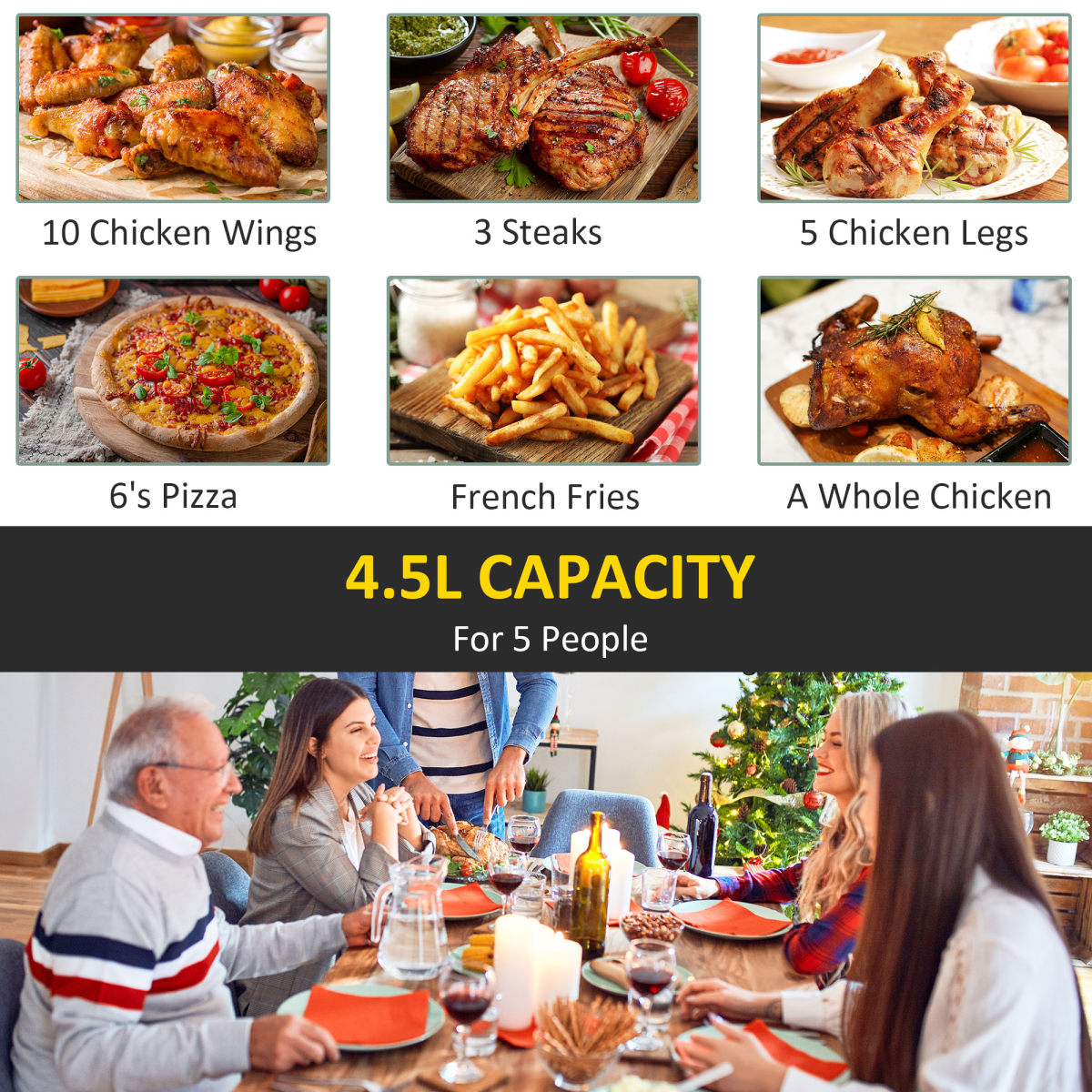 4.5L 1500W Digital Air Fryer with 8 Presets and Timer, Black, HOMCOM