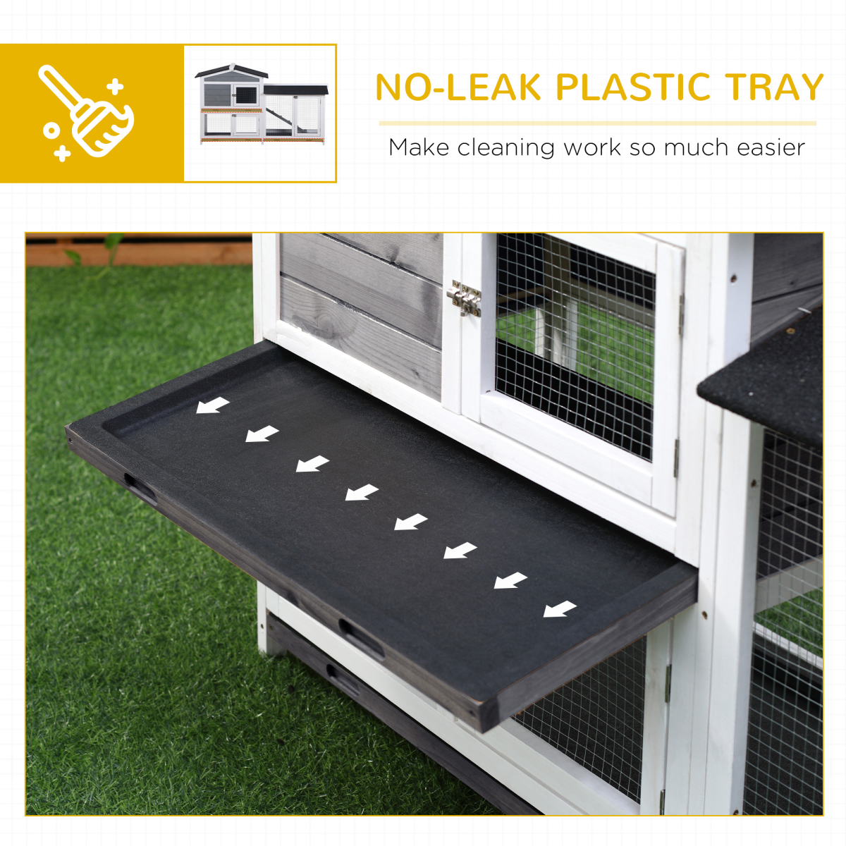 PawHut 2-Tier Wooden Rabbit Hutch for Guinea Pigs, Outdoor Pet Cage with Ramp, Sliding Tray and Weather-Resistant Roof