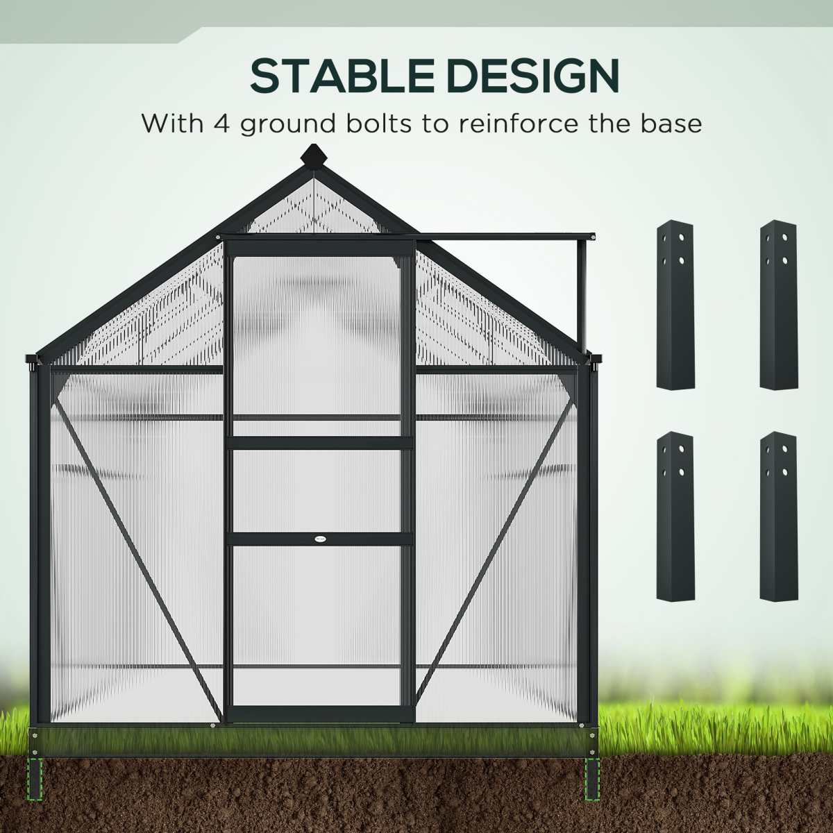 Outsunny Polycarbonate Walk-In Greenhouse with Aluminium Frame, 6 x 10 ft, Sliding Door