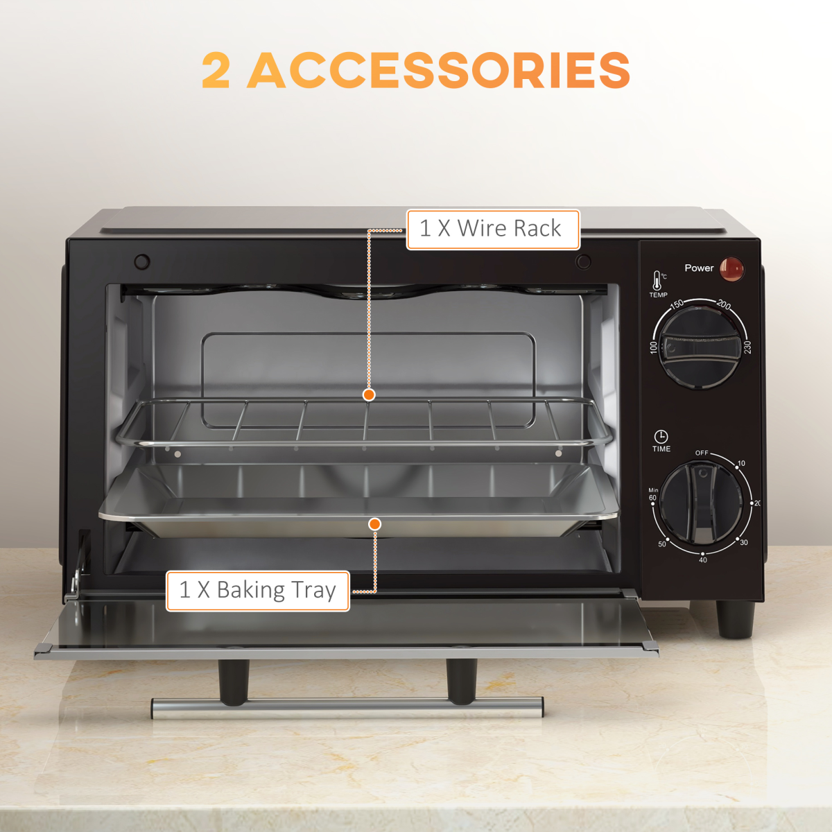 HOMCOM 9L Countertop Electric Mini Oven, 750W Toaster Oven