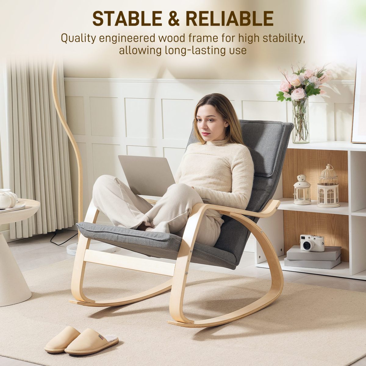 HOMCOM High Back Rocking Chair with Headrest, Grey
