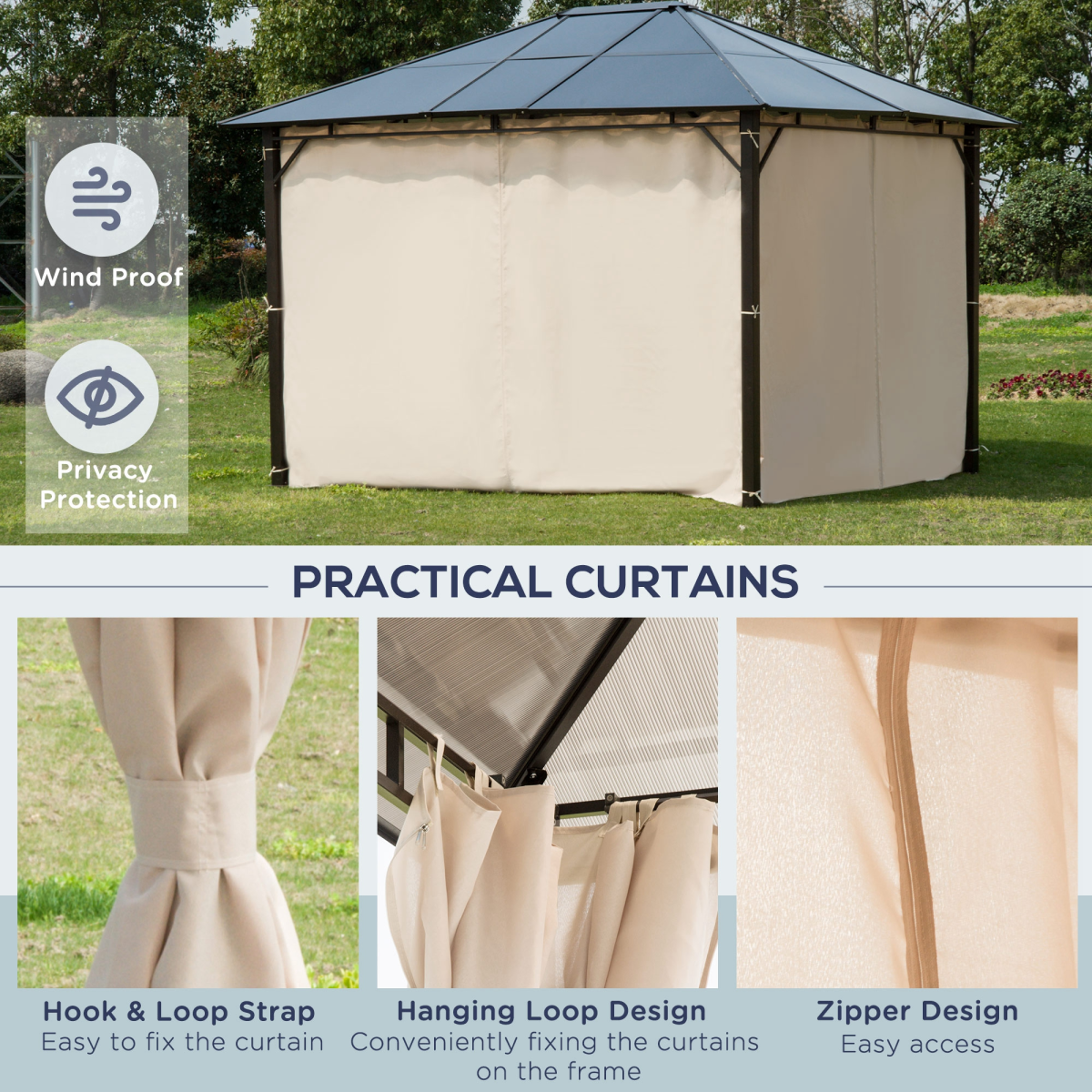 3.6 x 3 m Hardtop Garden Gazebo with Polycarbonate Roof, Brown