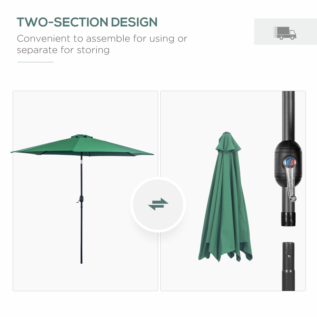 3m Patio Umbrella Outdoor Sunshade Canopy with Tilt and Crank, Green