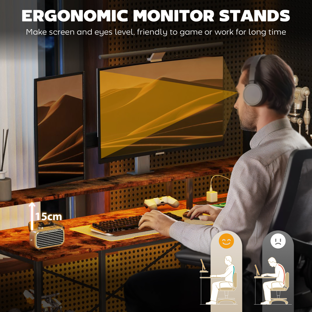 HOMCOM L-Shaped Gaming Desk with LED Lights & Power Outlets