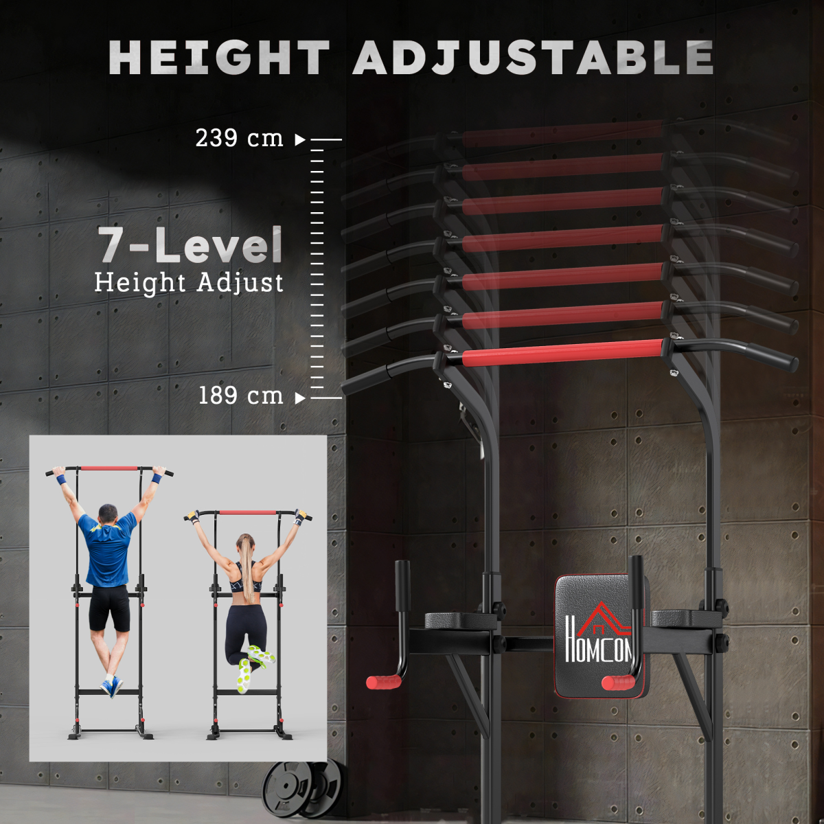 Adjustable Height Power Tower Pull Up Dip Station Multi Gym Home Workout Equipment with Suction Pads, Steel Frame, 120kg Max Load