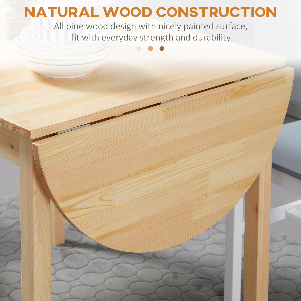 HOMCOM Expandable Pinewood Drop Leaf Dining Table for 4-6, Natural Finish