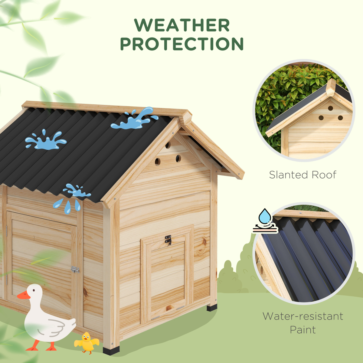 PawHut Wooden Duck House Poultry Coop with Double Doors, Openable Roof