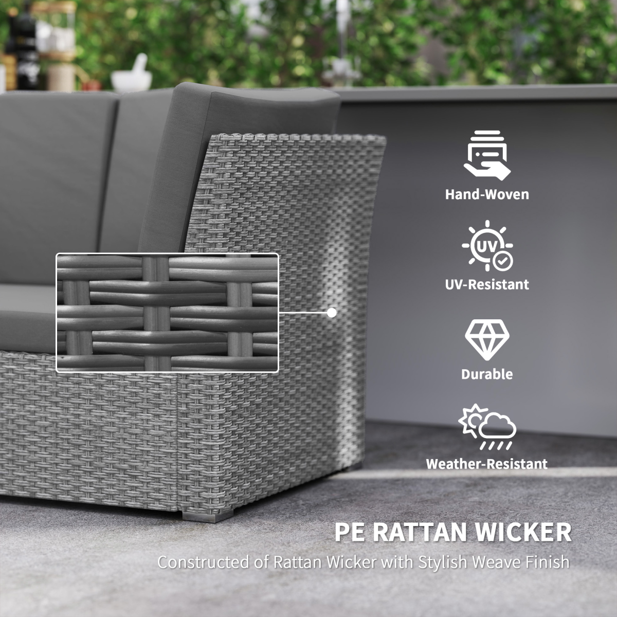 Outsunny 7-Piece Rattan Sofa Set with Cushions & Glass Table
