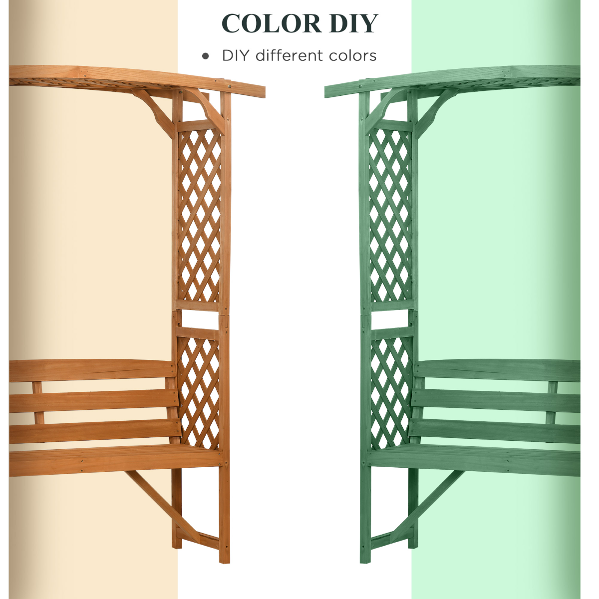 Outsunny Wooden Garden Bench with Arch Pergola, Natural Finish