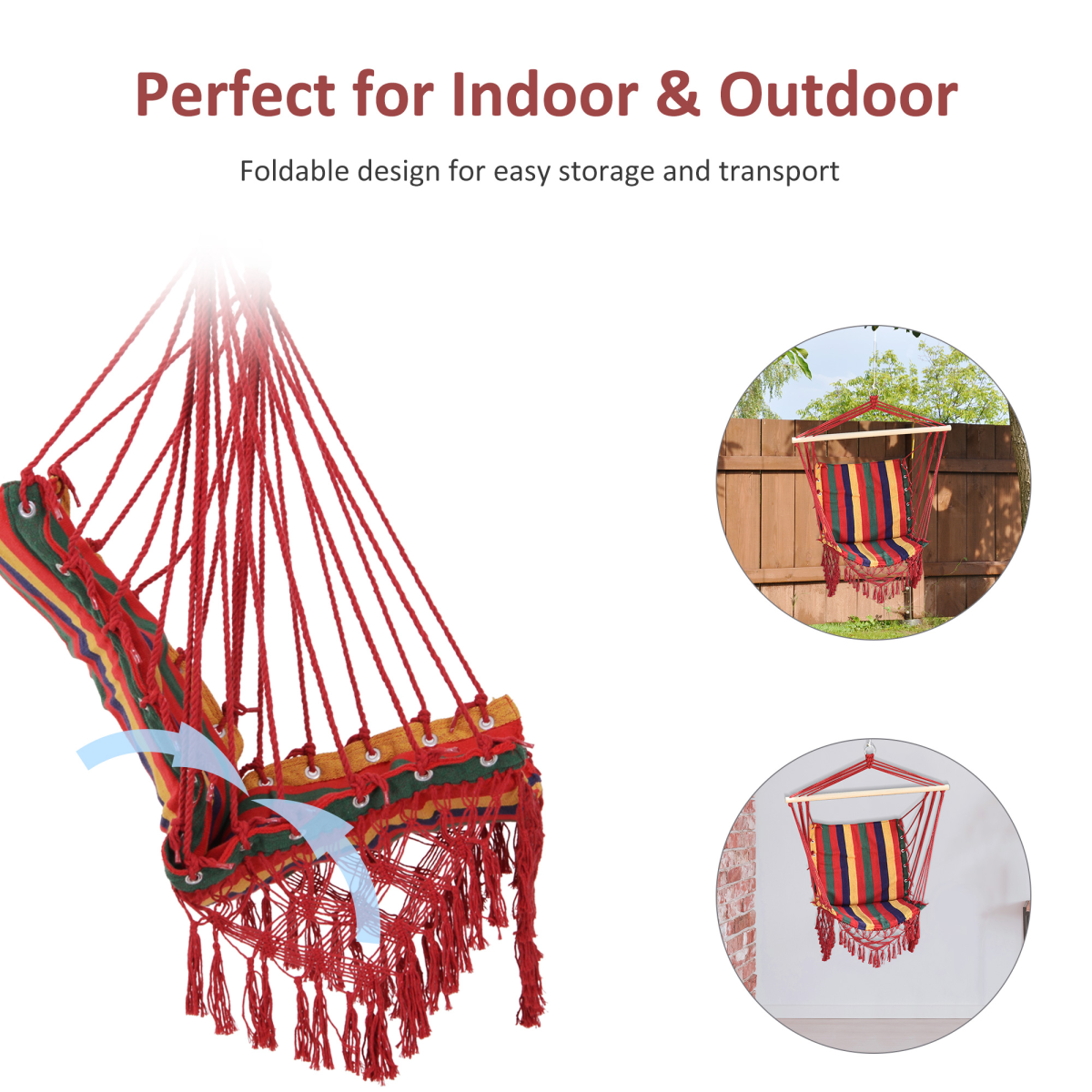 Outsunny Multicoloured Striped Hammock Chair Swing with Wooden Bar