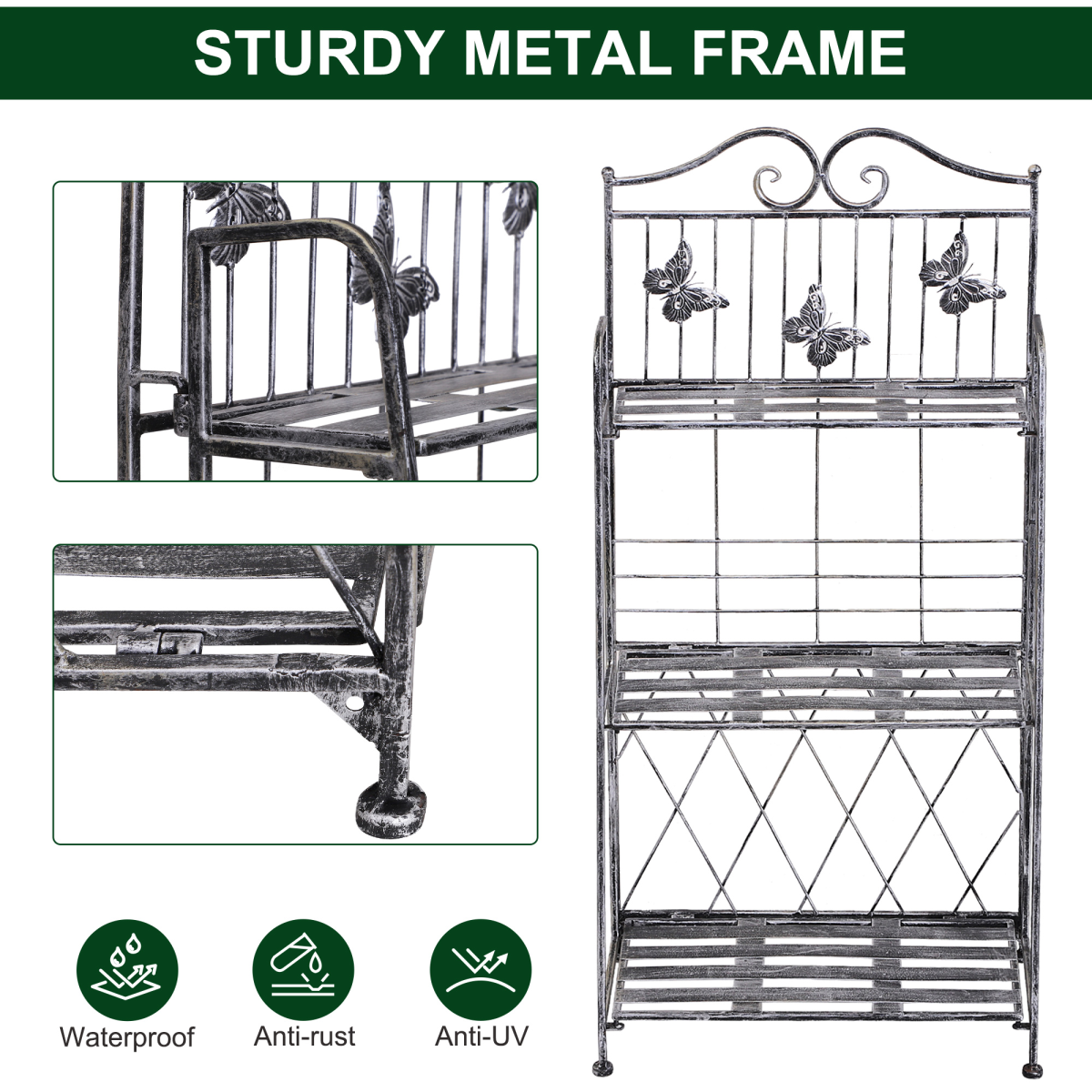 3-Tier Metal Folding Plant Stand Display Rack for Indoor and Outdoor Use