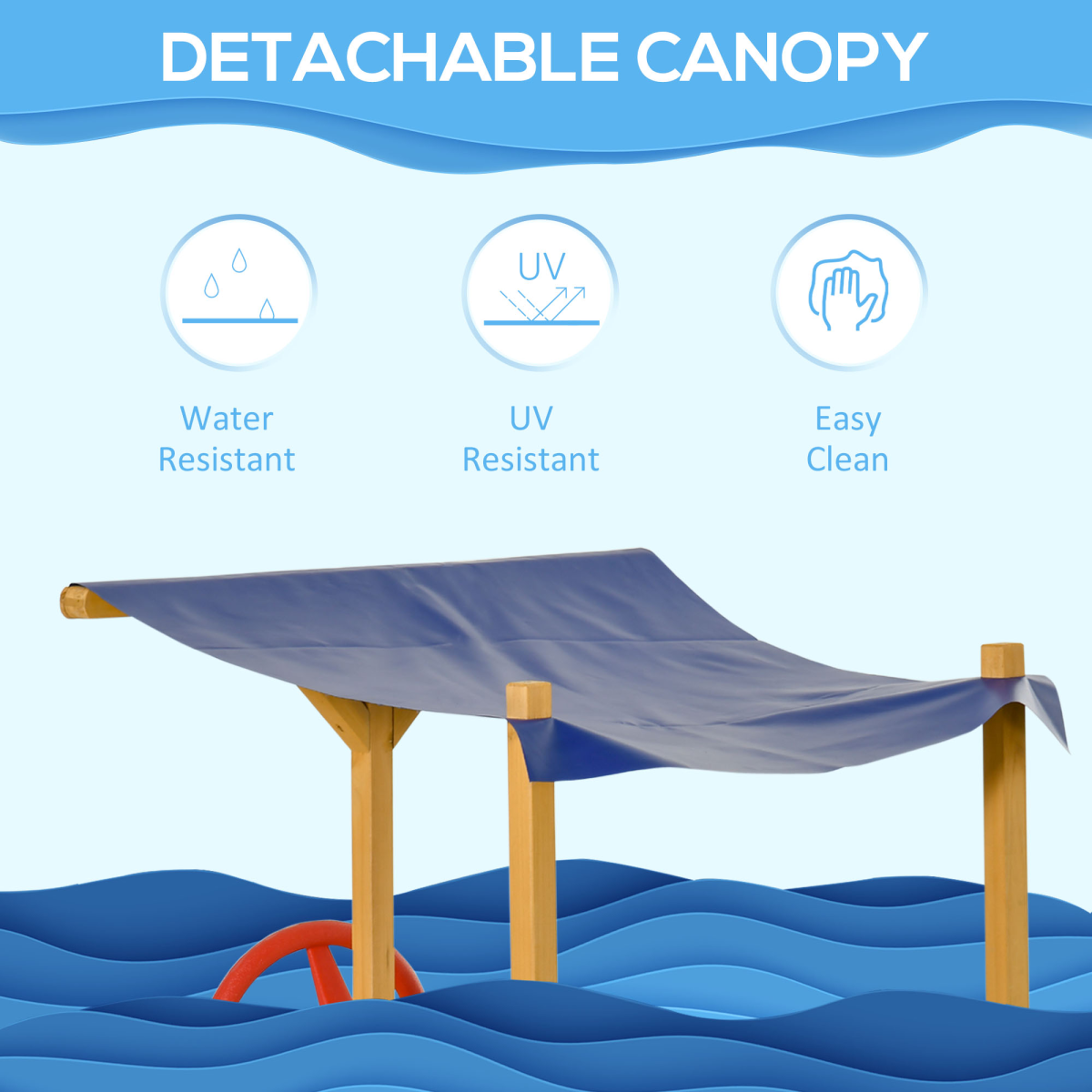 Kids Wooden Pirate Sandboat Sandbox with Canopy Shade and Storage