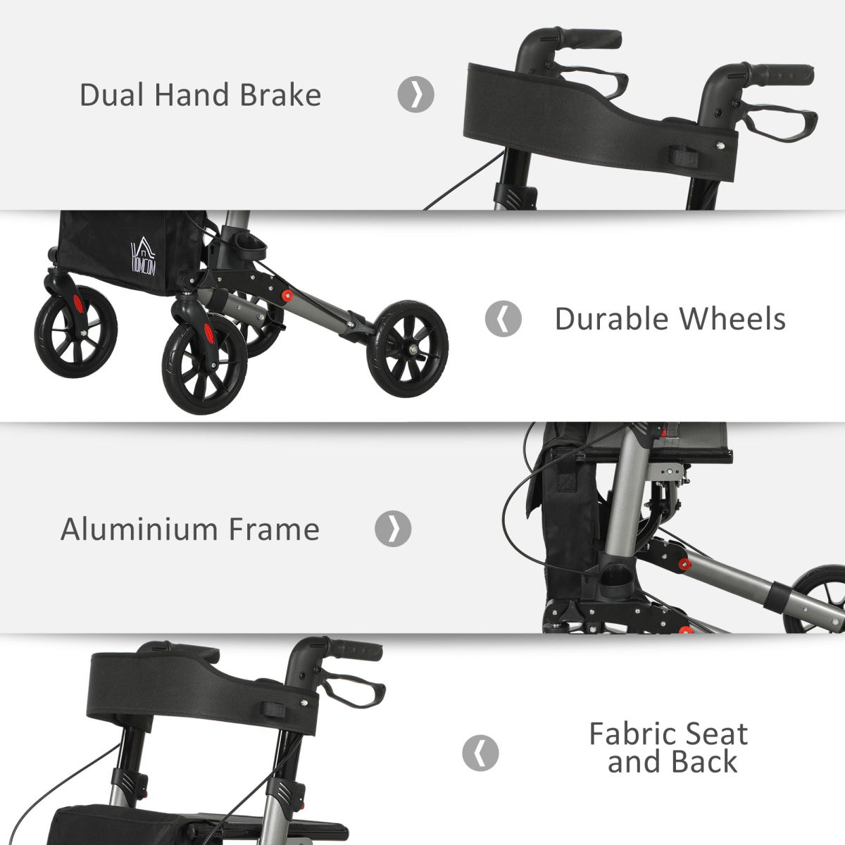 HOMCOM 4 Wheel Adjustable Rollator Walker with Seat, Brakes & Bag, Silver