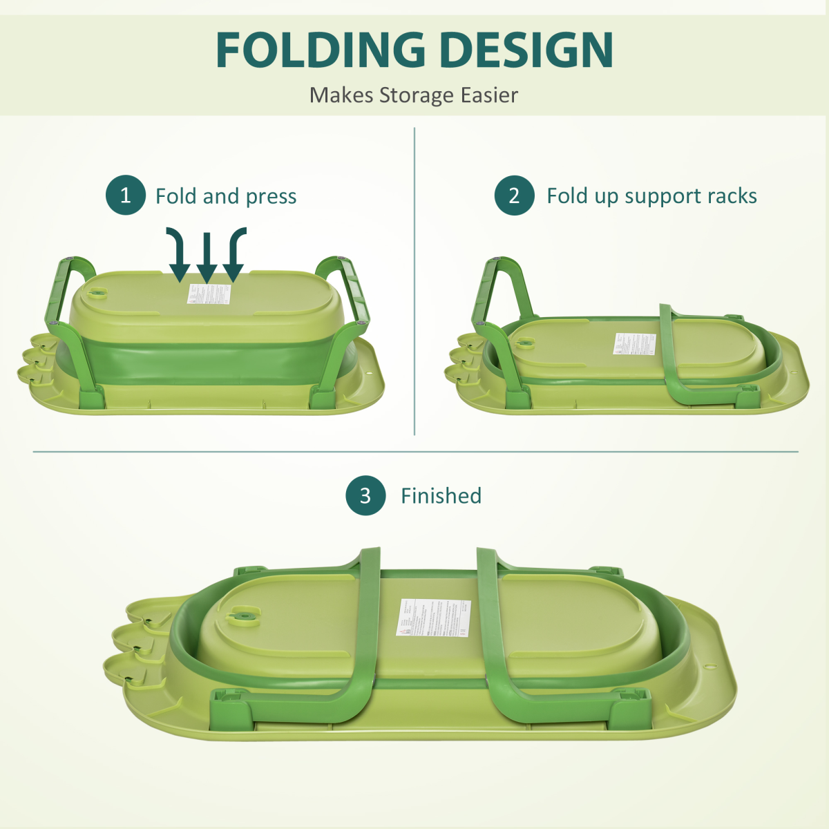 Foldable Baby Bath Tub with Cushion, Non-Slip, Ages 0-3, Green
