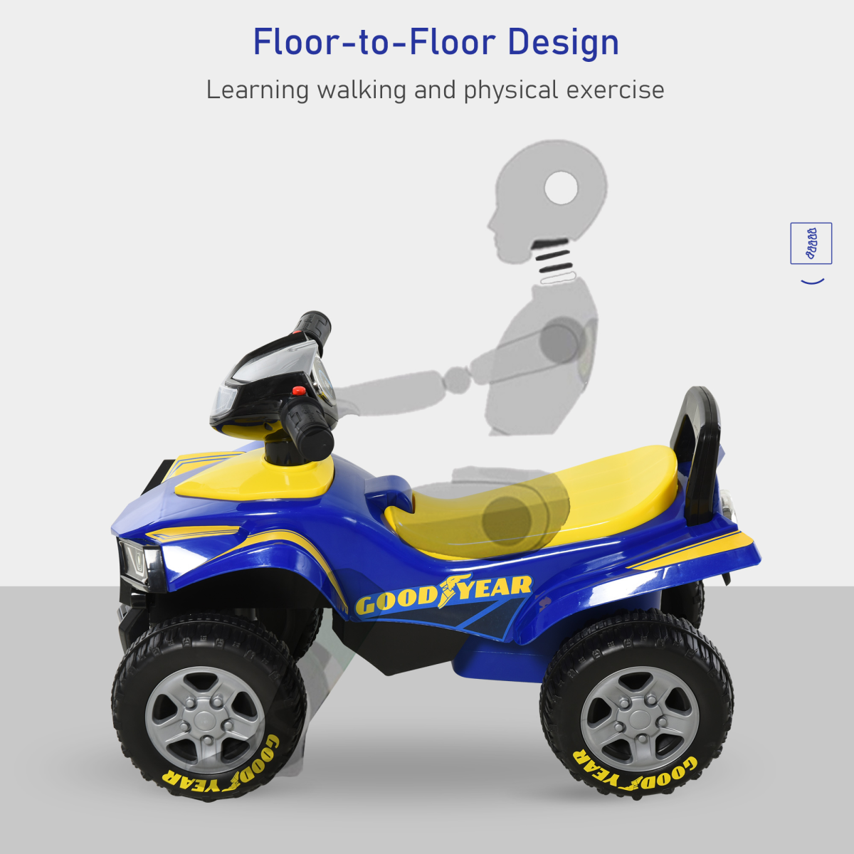 Goodyear Licensed Baby Quad Ride-On Walker with Lights, Horn and Storage, 18-36 Months
