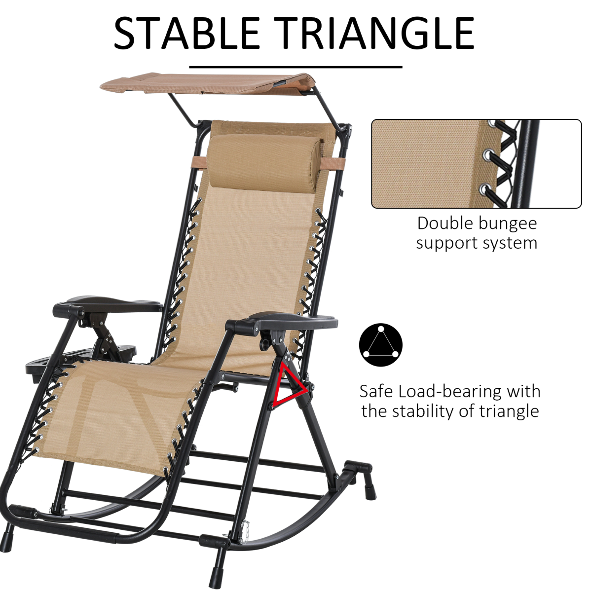 Folding Zero-Gravity Outdoor Recliner Rocker Chair with Canopy