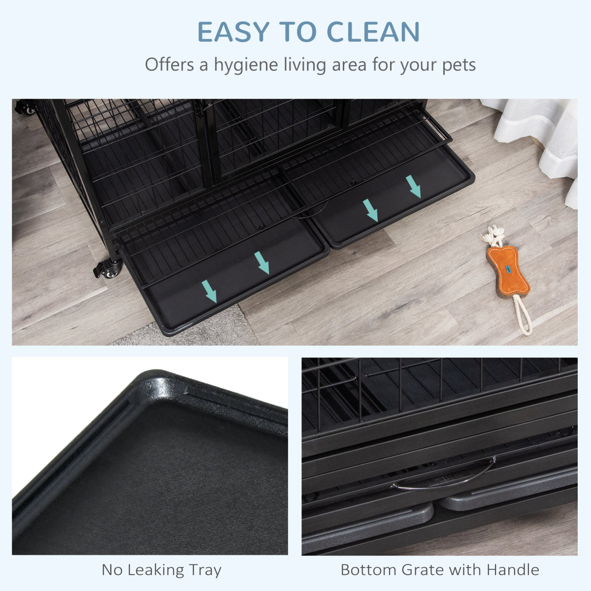 Large Black Metal Dog Kennel Cage with Wheels and Tray