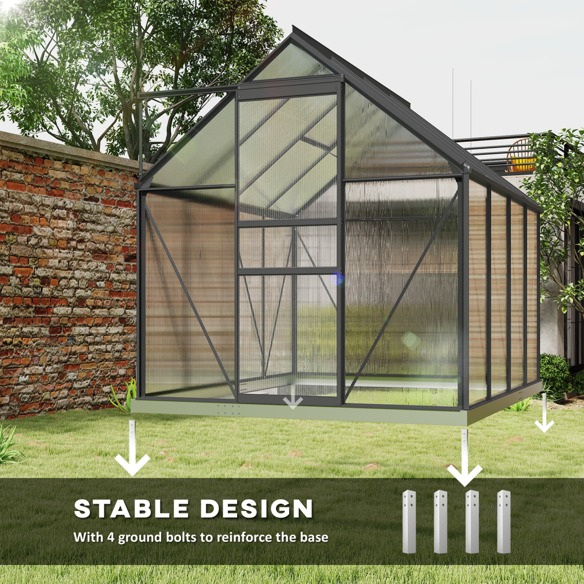 Outsunny Dark Grey Walk-In Polycarbonate Garden Greenhouse, Sliding Door