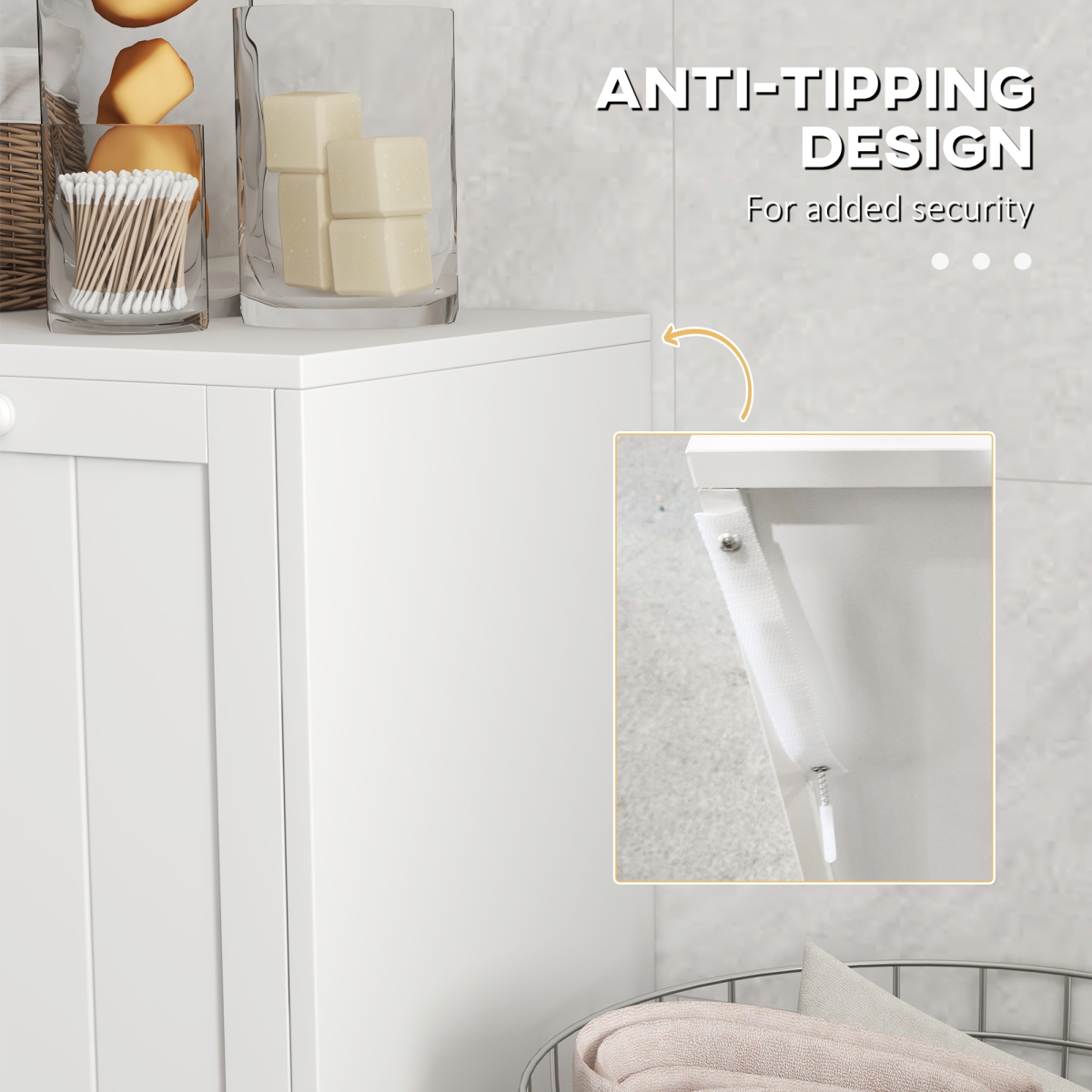kleankin White Tilt-Out Laundry Cabinet with 2 Hamper Compartments