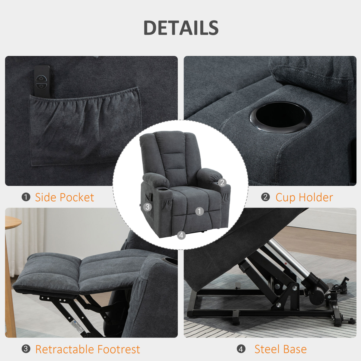 HOMCOM Grey Riser and Recliner Lift Chair with Remote for the Elderly