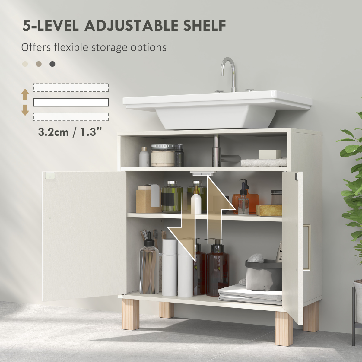 HOMCOM Under Sink Bathroom Cabinet, Cream White, for Wall-Mounted Basin