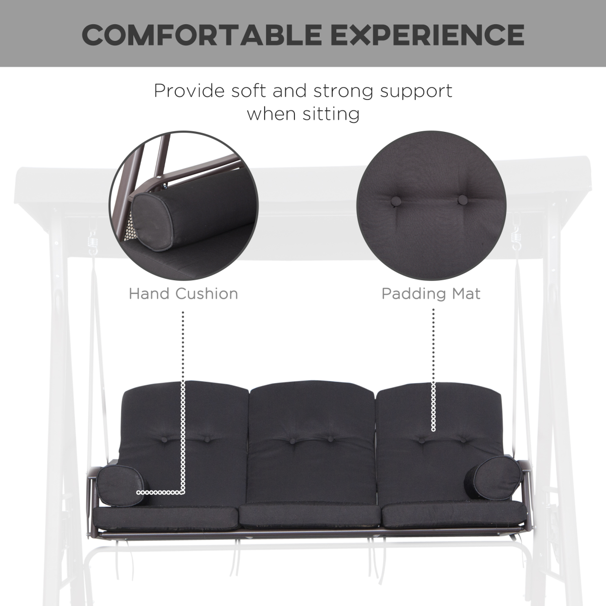 Outsunny 3 Seater Garden Swing Chair with Canopy & Cup Trays, Black