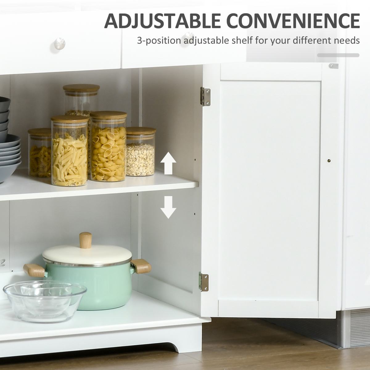 HOMCOM Kitchen Cupboard Side Cabinet Island with Adjustable Shelf, 2 Drawers, 2 Doors, MDF and Rubber Wood Top