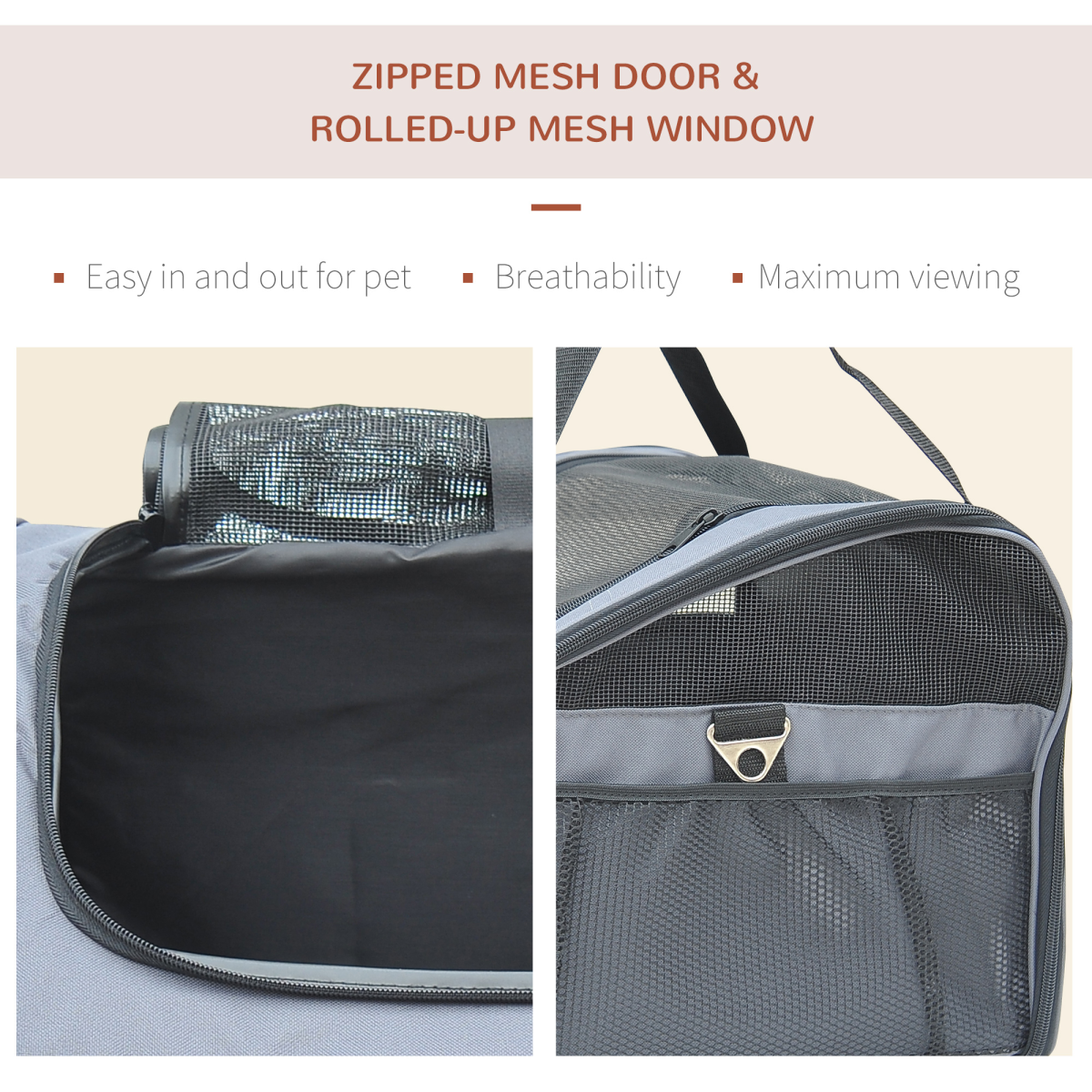 Pawhut Folding Pet Carrier Bag for Cats and X-Small Dogs, Mesh Top, Handles, Front and Side Pockets, Fits Front and Back Seats