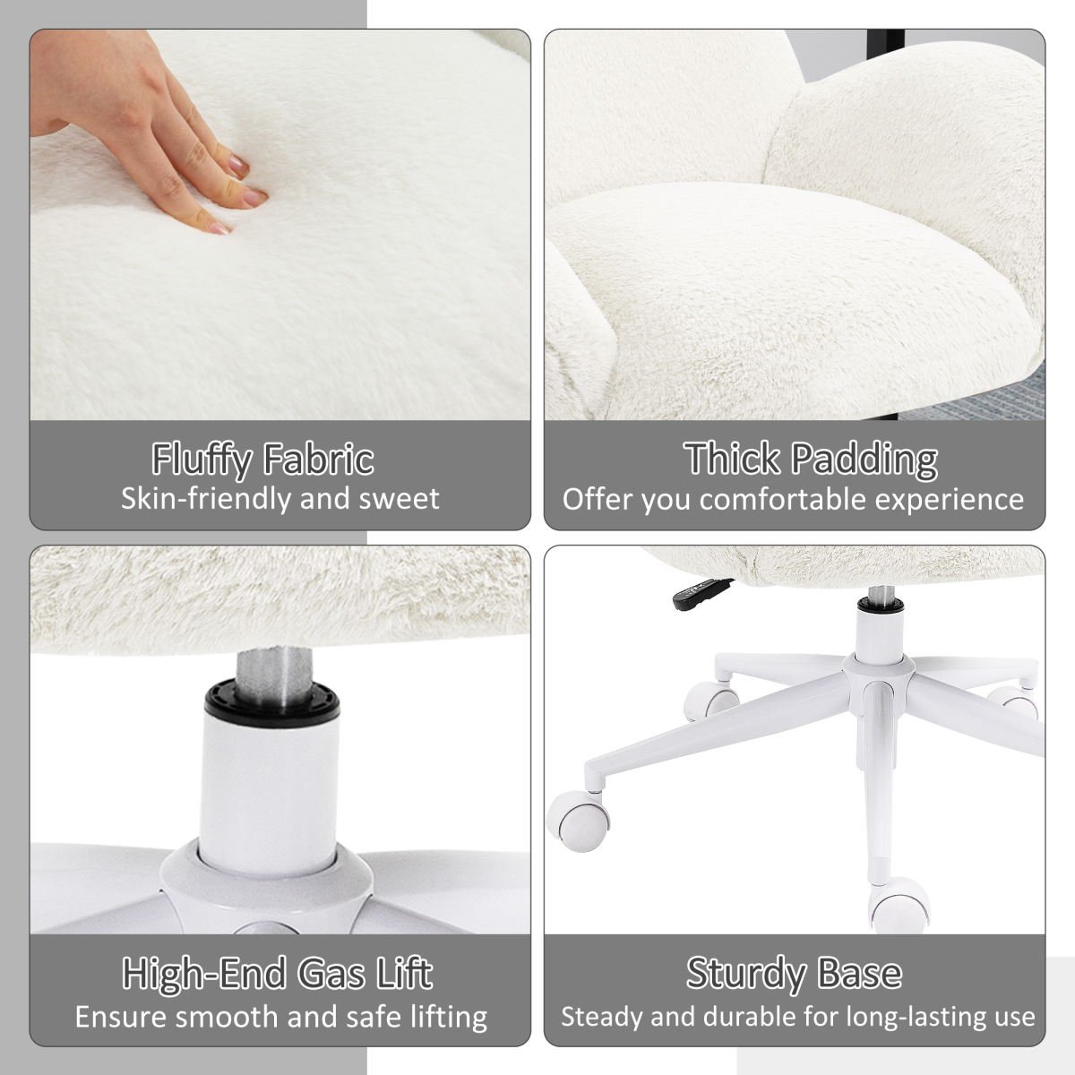 HOMCOM Cream White Fluffy Office Chair with Backrest & Wheels