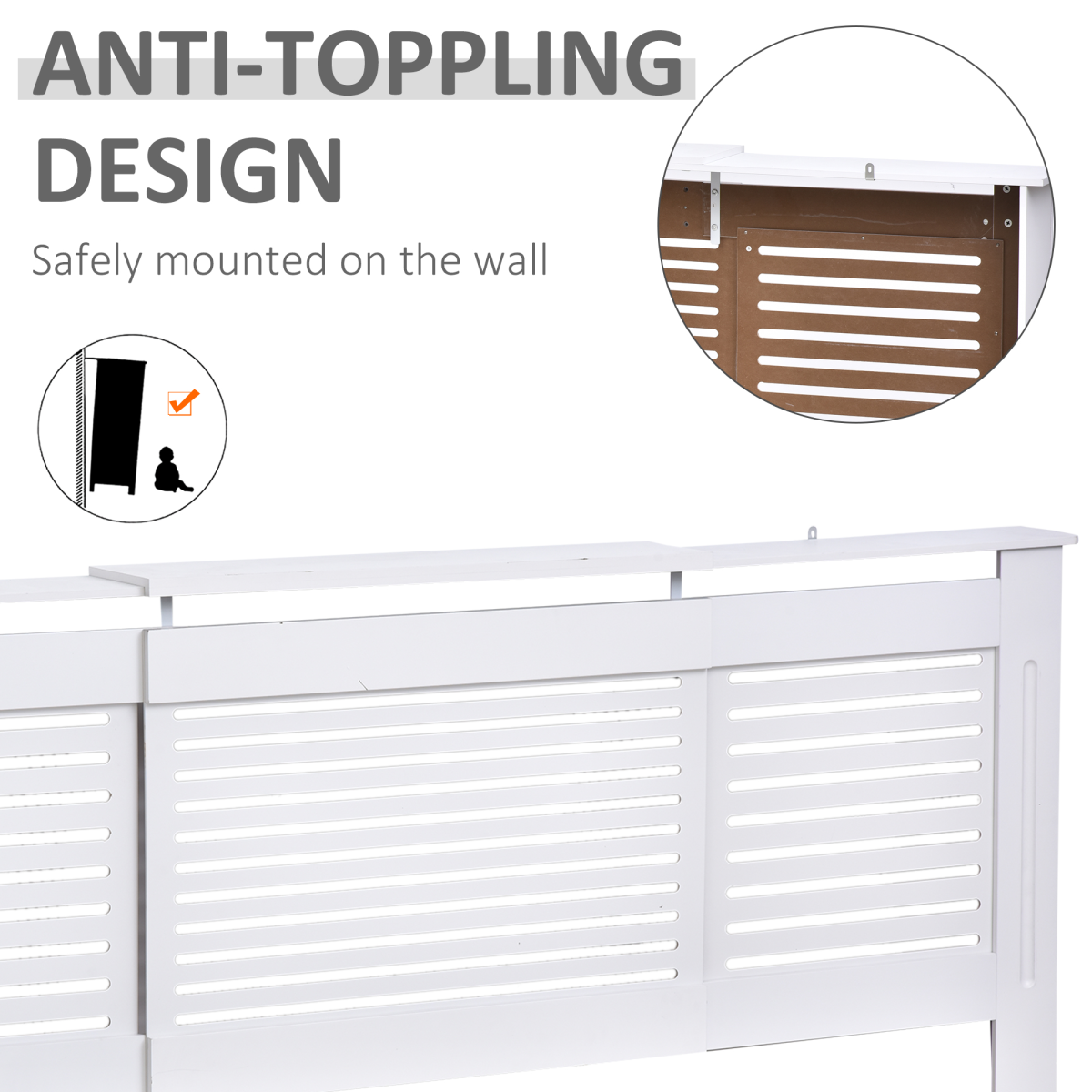 HOMCOM Extendable White Painted MDF Radiator Cover with Slatted Vent Design and Top Shelf