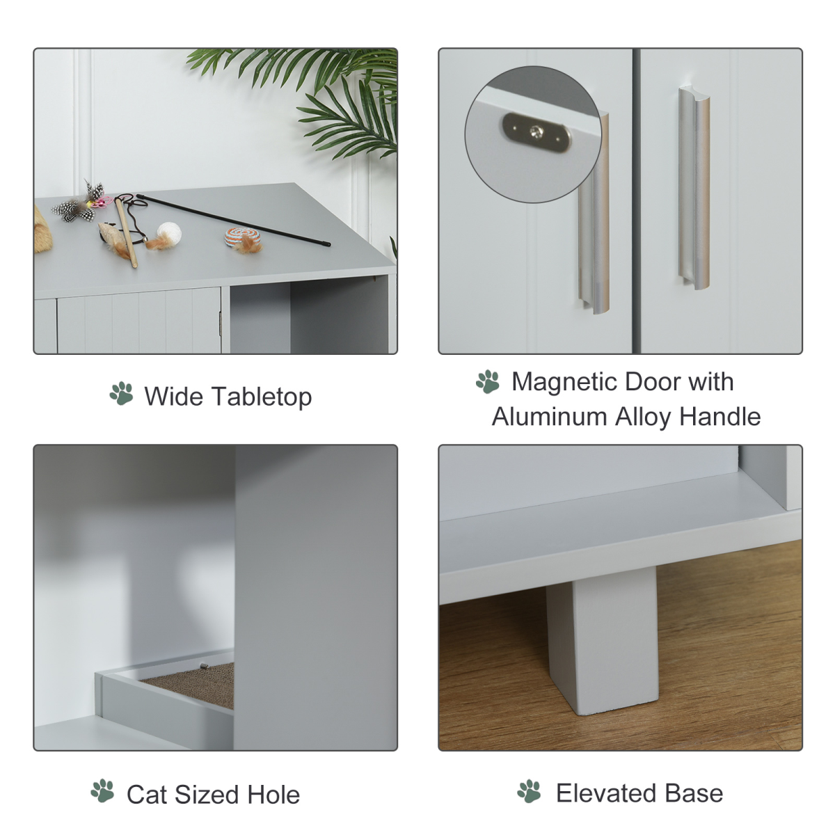 Cat Litter Box Enclosure Furniture with Magnetic Doors, Grey