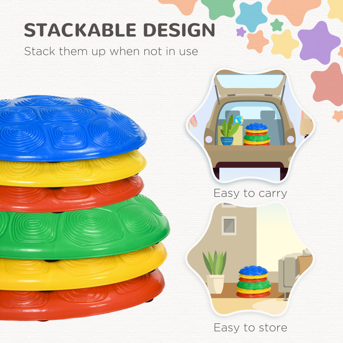 ZONEKIZ 6-Piece Balance Stepping Stones with Non-Slip Mats, Ages 3-8