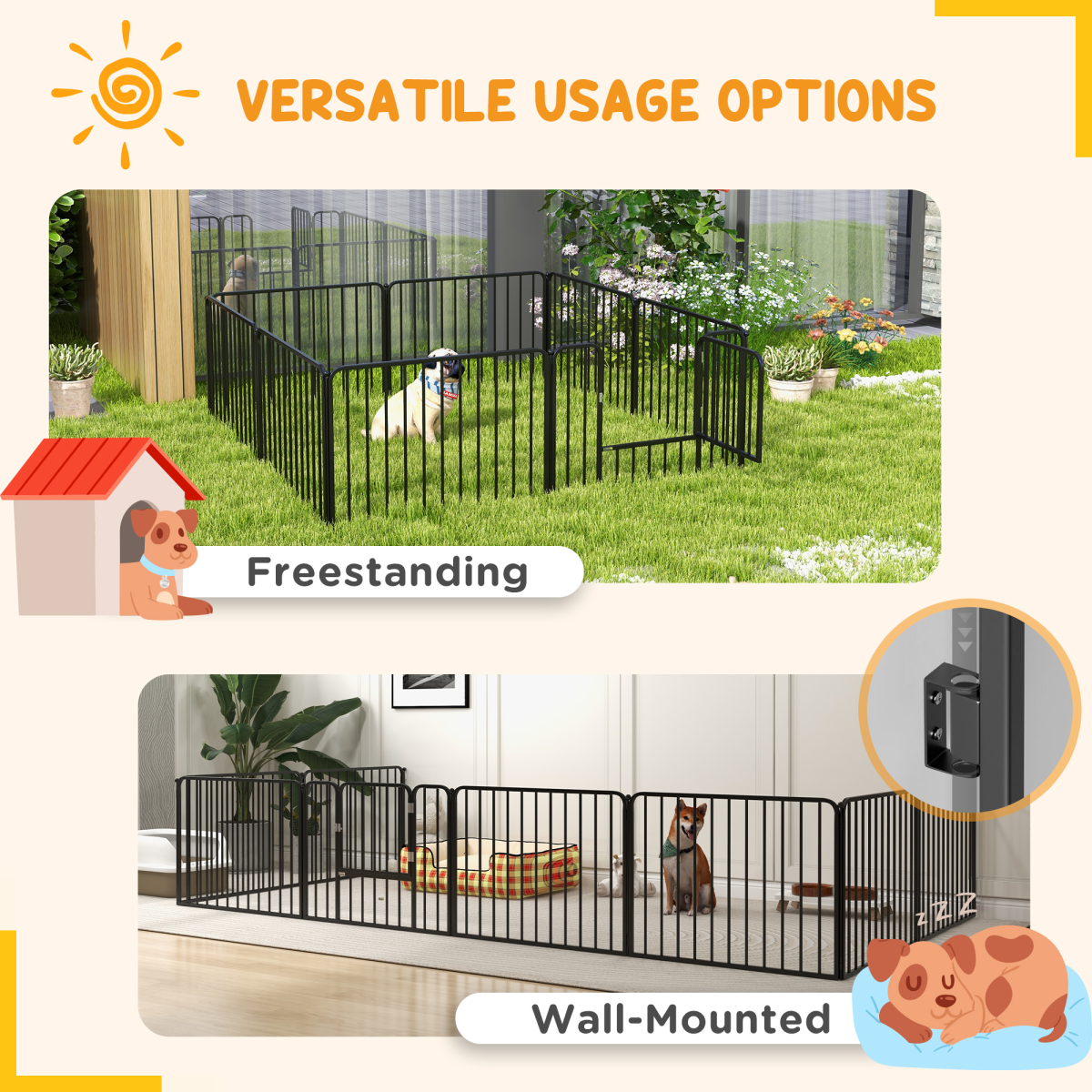 PawHut 60cm 8-Panel Steel Dog Playpen for Small Dogs, Indoor and Outdoor Freestanding Enclosure